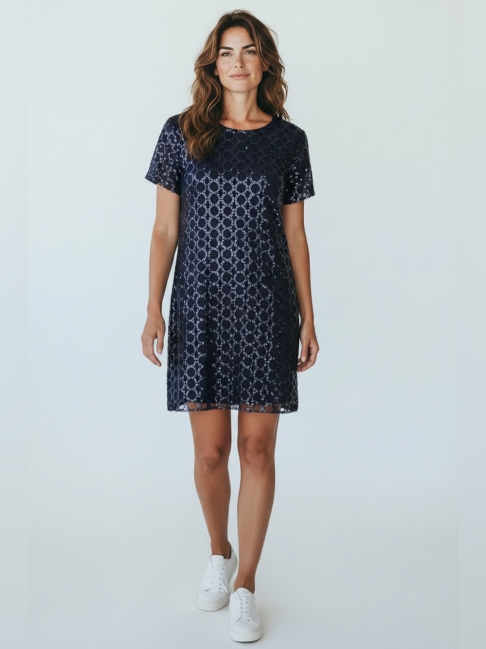 Vince Camuto Geometric Sequin Sheath Dress Deep blue | NBW